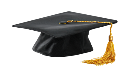 Graduation cap with a gold tassel, symbolizing academic achievement, isolated on a white background.