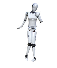 Intelligenza artificiale robot computer umanoide donna su fondo trasparente	