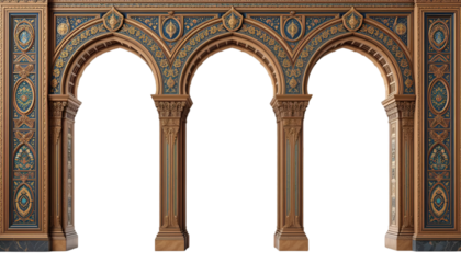 Ornate arches architecture interior design detailed carving historical building structure art vintage isolated on tranparent background