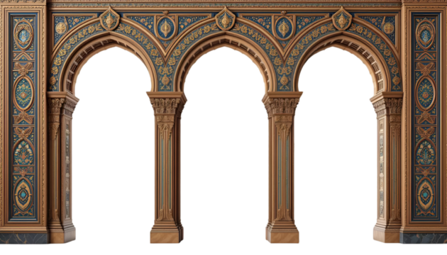 Ornate arches architecture interior design detailed carving historical building structure art vintage isolated on tranparent background