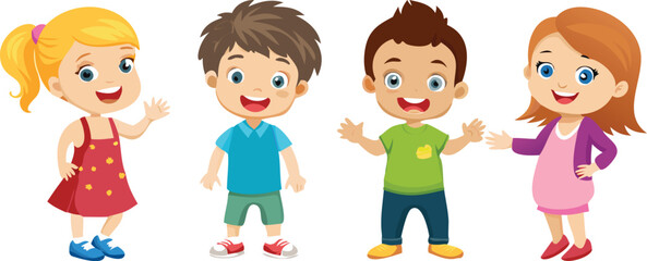 happy four children with colorful