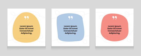Quote frames blank templates set. Set of speech bubble quotes template. Textbox isolated on a color background. Testimonials text in brackets, citation empty quote bubbles.