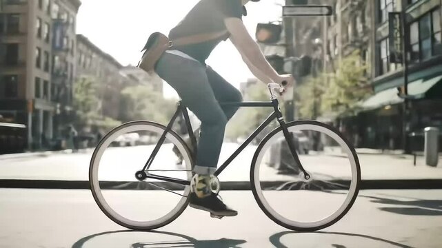 Urban Commute Riding Through the City on a Stylish Bike
