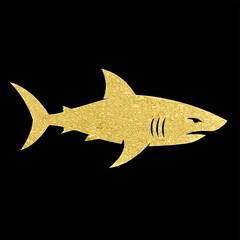 Golden shark silhouette on a black background 