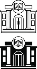 Library icons. Black and White Vector Library Building Icons. Education and Architecture Concept
