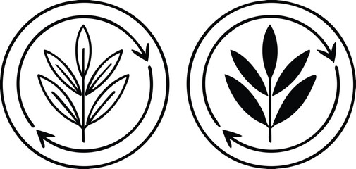 Lyocell Fabric Fiber Icons. Black and White Vector Icons Eucalyptus Branches. Textile Fiber Based on Natural Fiber. Tag, Label For Clothes

