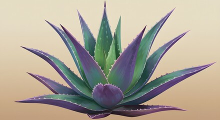 Obraz premium A digital painting of a colorful aloe plant on a neutral gradient background