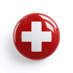 Obraz premium Red button with a white cross