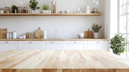Light Wood Tabletop in Kitchen, Modern Farmhouse Style, Product Display , Kitchen, Interior
