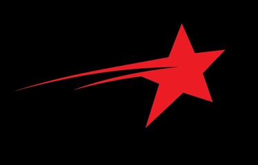 A red shooting star on a black background