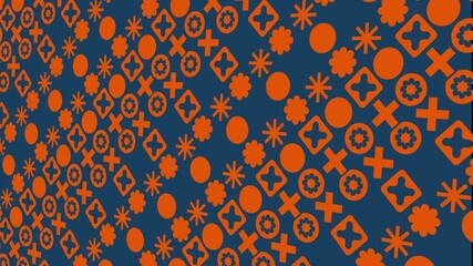 Vibrant orange flower pattern with geometric shapes on a blue background. Ideal for spring themed designs, greeting cards, and stationery. - Powered by Adobe