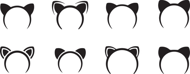 Cat Ear Headband Silhouette Icon Vector Set – Costume and Fashion Accessory