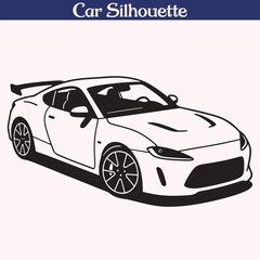 Sport Car Silhouette Vector Illustration in Black Isolated on White

