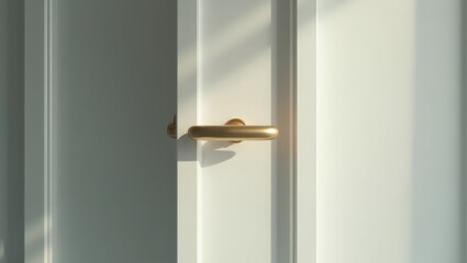 Golden door handle on a white door.