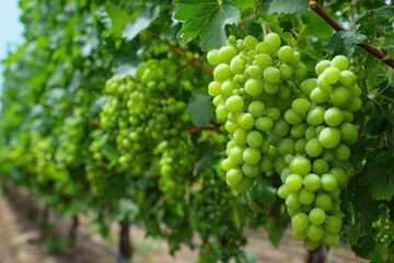Obraz premium Verdant vineyards grape clusters green fruit