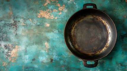 Top view of new empty frying pan