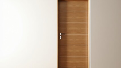 Light brown wooden door against a white wall.