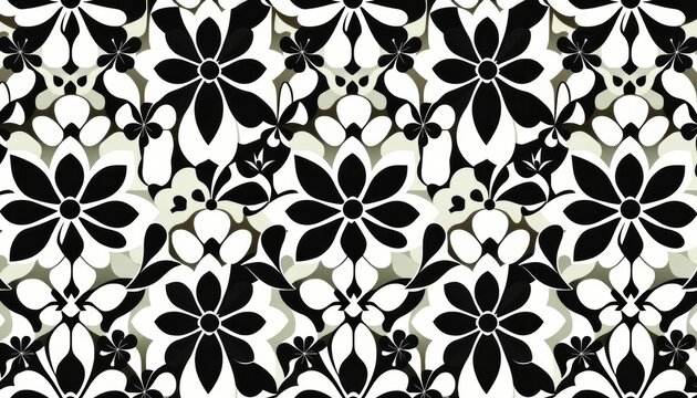 Abstract black and white geometric floral seamless pattern Modern stylish vector background texture,  pattern,  botanical
