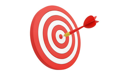 3d icon of a red dart hitting the center of a target isolated on transparent background