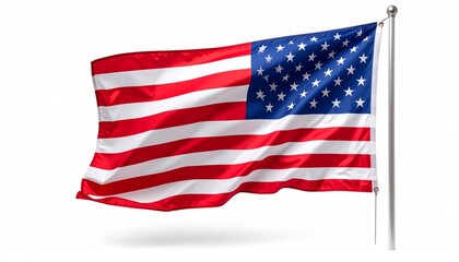 Fototapeta premium American Flag Draping Softly Over a White Background 