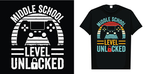 Middle School Level Unlocked Video Game Back to School Boy T-Shirt