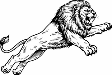 Lion Pouncing Line Art