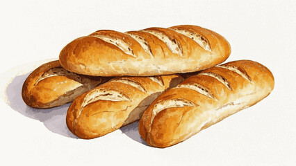 Golden Loaf Glow Bread Baguette isolated watercolor vector illustration svg