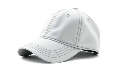 Clean white baseball cap with subtle stitching and a curved brim