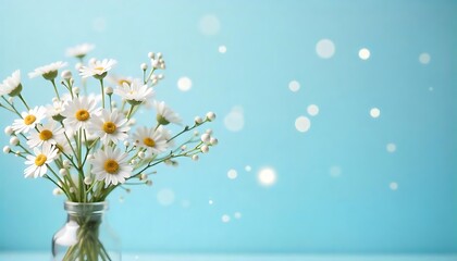 Spring Flowers,  white flowers with bokeh on soft blue, Blooming tree, Daisy Meadow With Butterflies, created with generative ai