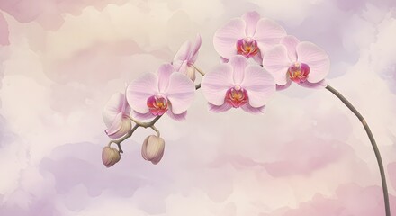 Fototapeta premium A watercolor painting of orchid blossoms in varying shades of pink