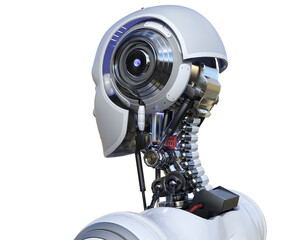 Intelligenza artificiale robot computer umanoide donna su fondo trasparente	