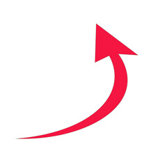 Red curved arrow pointing upwards isolated on transparent background
