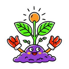 Naklejka premium Cartoon character of happy vegetable with arms and leaves on top 