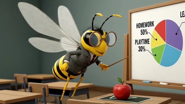 Educational Project Scene with Wasp Teacher Explaining Graph &ndash; Suitable Animation for Kids