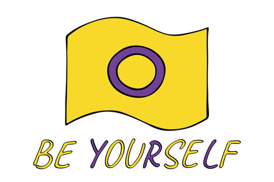 Colorful Intersex pride flag Happy pride day LGBTQ community Pride Month Vector hand drawn doodle for posters, stickers, logo, cards