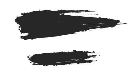 Fototapeta premium Two black brushstrokes one large and one small with textured edges isolated on a white background