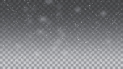 Glittering snowflakes in mid air on transparent background. Snow overlay effects creating a peaceful winter ambiance. White snow layers and frosty particles in vector format