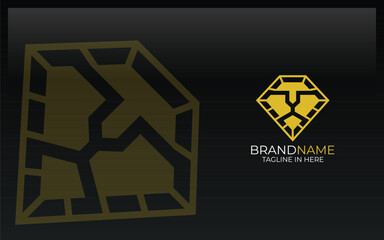 Lion head logo form diamond symbols in gold color