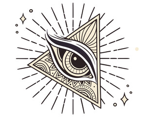 Eye symbol with radiating lines and , mystical boho vibe