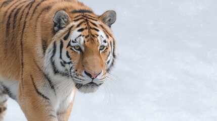 Naklejka premium Majestic tiger prowling through snowy wilderness, embodying Lunar New Year symbolism and evoking Siberian mystique with every step