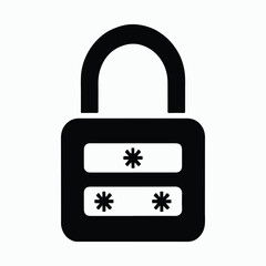 Simple black and white padlock with password protected icon
