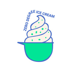 A vibrant and playful flat-design illustration of a swirl of creamy dessert, possibly whipped cream or soft-serve ice cream, presented in a teal-colored bowl