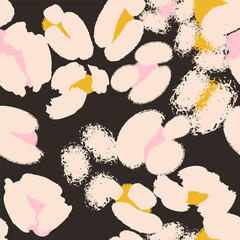 Leopard spots seamless pattern design. Vector black background, wallpaper, wrapping paper, fabric, print, textile