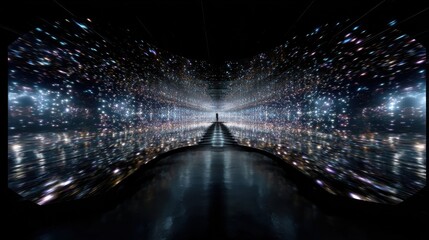 Futuristic oled tv infinity mirror effect displaying endless cosmic content