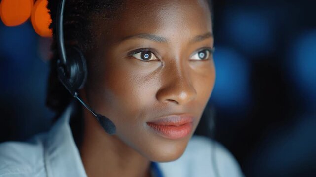 Dedicated Support: A close-up shot of a focused individual immersed in their work at a helpdesk. Illuminated by the soft glow of the monitor, the person embodies helpfulness and attention.