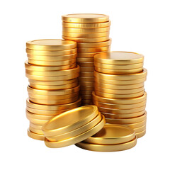 Stacks of Shiny Golden Coins on Transparent Background