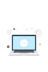 Minimalist Scene with Laptop and Chat Bubble on Screen