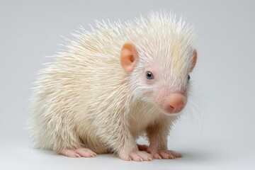 White albino Indian crested porcupine pup