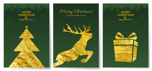 Merry Christmas and happy new year greeting cards design vector illustration, Christmas icon with golden color, social media banner, marketing material, party invitation card, new year background