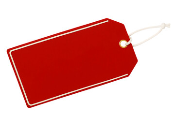 Red tag with white string and border isolated on a transparent background price tag
